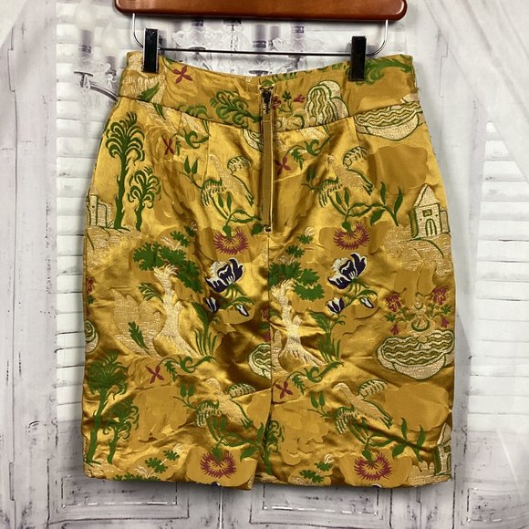 Anthropologie Leifsdottir Gold Embroidered Padded Midi Skirt 4 - Picture 5 of 12